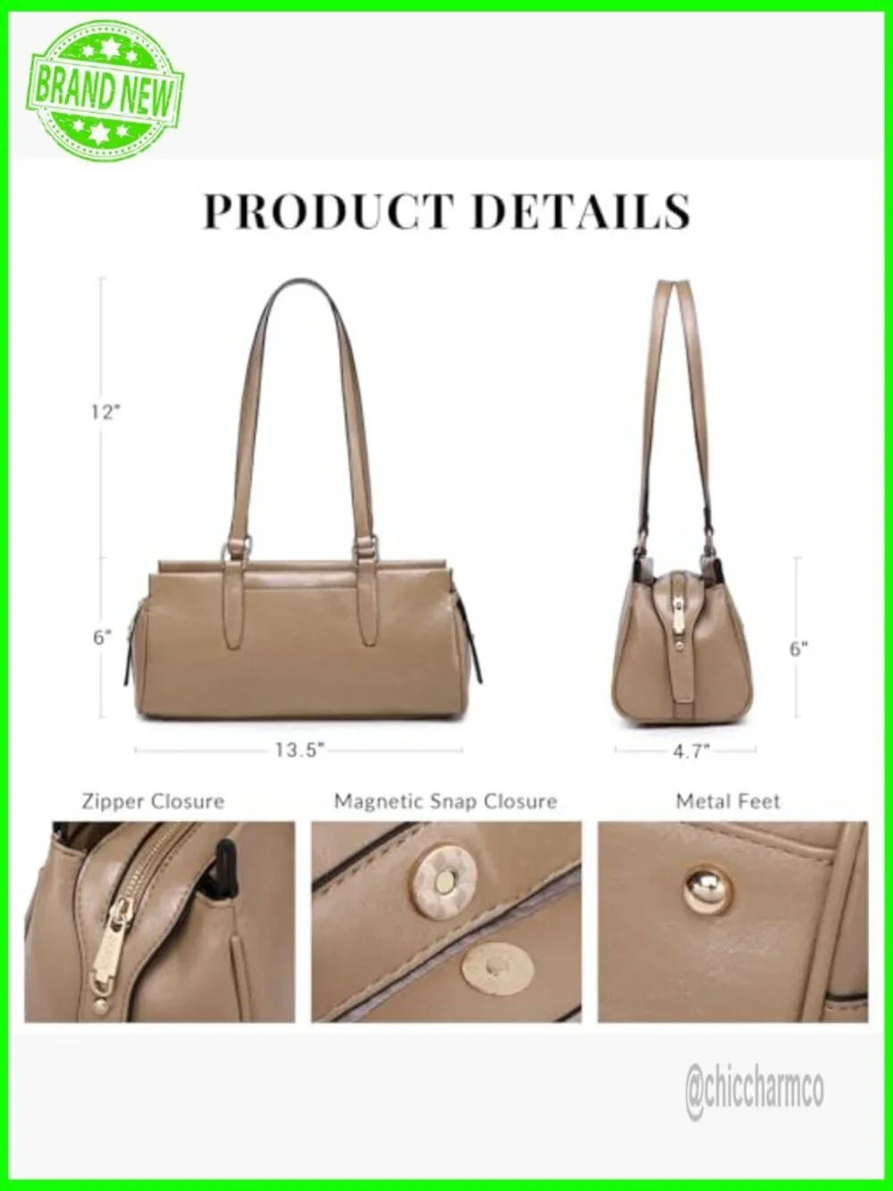 Medium Vegan Leather Hobo Bag with 3 Compartments & 6 Pockets